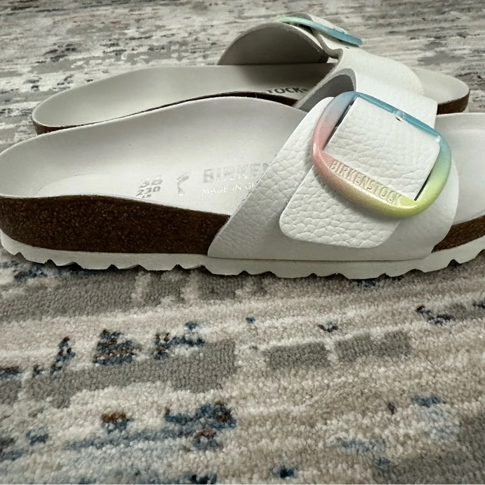 Birkenstock White Leather Madrid Big Buckle with Multicolor Buckle 36 - Picture 9 of 10